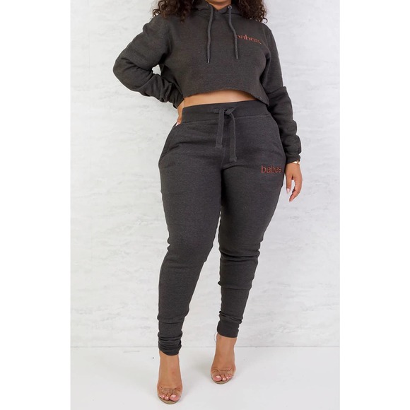 BABES Set Charcoal Grey Comfy Sweatsuit Lounge Jogger + Hoodie Size M + L - Picture 1 of 5